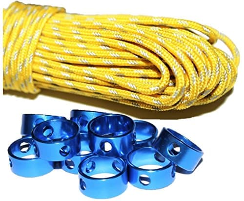 Ultra-Reflective Tent Guyline Support Kit - Includes 10 Aluminum Adjusters and Highly Reflective 2.5 mm Paracord (30 meters ~98 feet)