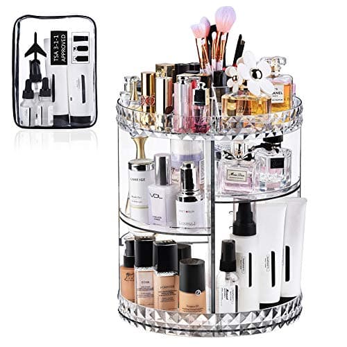 Exblue 360° Rotating Makeup Organizer,Clear Acrylic Cosmetic Storage with 6 Adjustable Layers - Large Capacity for Makeup Brushes Toner Creams Lipsticks and More