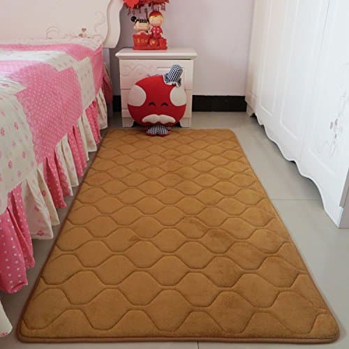 Hoomy Soft Memory Foam Floor Runner for Bedroom Khaki Floor Runners Geometric Coral Fleece Rugs Modern Thicken Floor Mats 2X4