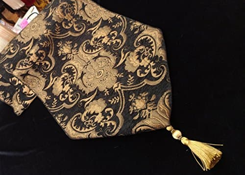 Luxury Damask 13", Chenille fabric,color black/gold, Table Runner,4 different sizes (13" x 120")