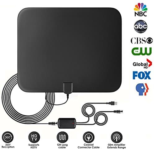 TV Antenna, 2018 NEW VERSION 60+ Miles Stronger Reception TV Antenna for Digital TV Indoor, Digital HDTV Antennas with 16FT Coax Cable and Detachable Amplifier Signal Booster Support 1080P VHF UHF