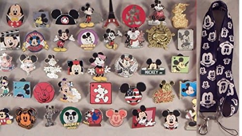 Mickey Mouse Black Lanyard and 5 Assorted Pin Set Walt Disney World Trading