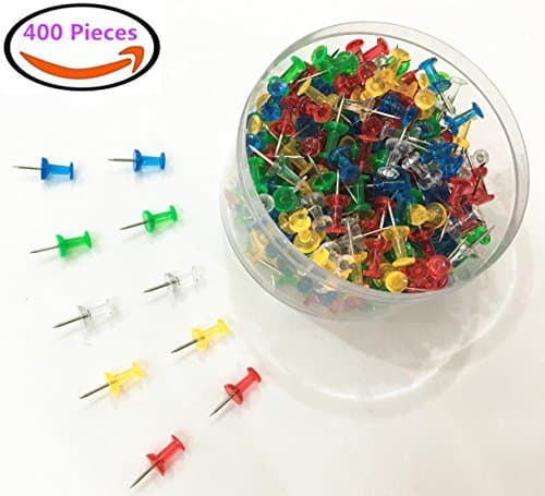 Translucent Push Pins Map Tacks, Steel Point, 400 Pieces,Assorted Colors
