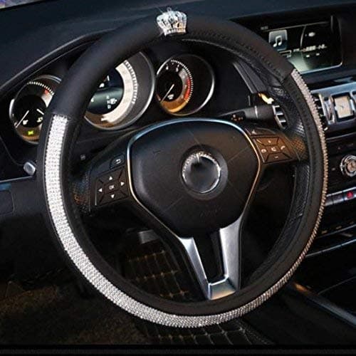 Back Packers Steering Wheel Cover Diamond Microfiber Leather Steering Car Wheel Covers Universal Size with Crystal Bling Bling Rhinestones for Girls