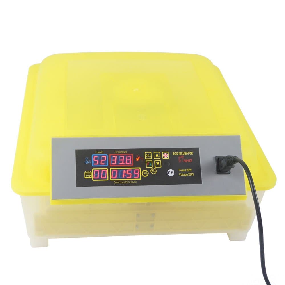 48 Eggs Fully Automatic Poultry Incubator Hatching Eggs Machine Digital Egg Hatcher Turning Temperature Control 80W, Yellow & Transparent