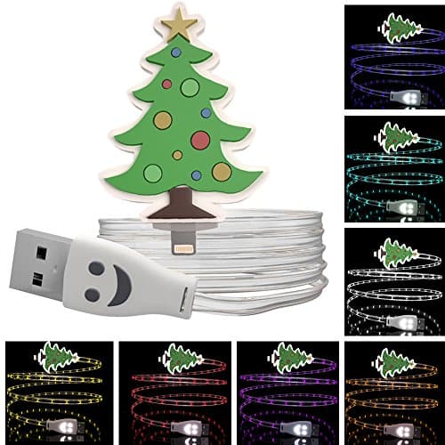 Christmas Tree Lightning to USB Charging Cable 3 Feet Apple Compatible Charge Cord | High-Speed Syncing & Data Transfers Light Up Emoji Face | iPod, iPhone, iOS