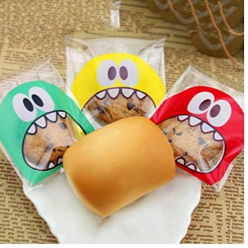 100Pcs 7X7Cm Cartoon Monster Cookie Candy Bag Self-Adhesive Plastic Bags For Biscuits Baking Package Wedding Gifts For Guests