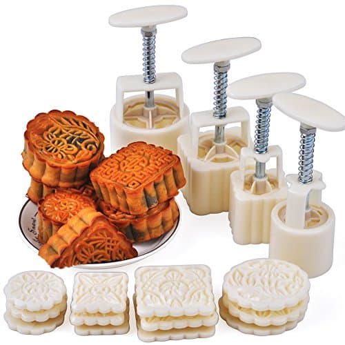 4 Sets Party Moon Cake Mold - 12 PCS - Mid Autumn Festival DIY Decoration Press - 50g/100g - White
