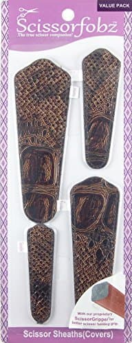Scissors sheaths by SCISSORFOBZ with ScissorGripper -VALUE PACK-4 sizes- Designer Scissor Covers Holders for embroidery sewing quilting - Quilters sewers gift - Elegant Alligator Skin Design. S-01