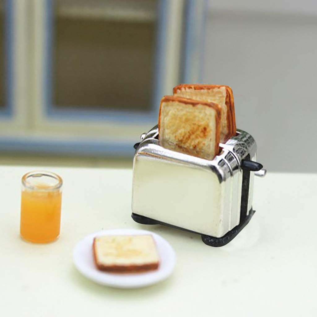 Gaddrt Mini Alloy Bread Machine Dollhouse Toy for 1/12 Dollhouse Miniature Scene Model Kids Pretend Play Toy Doll House Accessories (B)