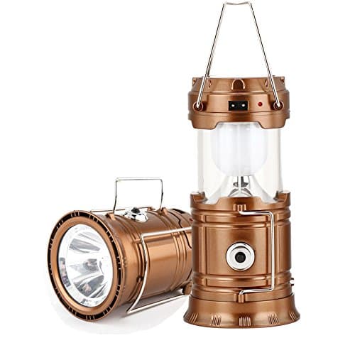 Portable Camping LED Lantern Flashlight Rechargeable Solar Camp Lights Collapsible Table Lamp for Outdoor Hiking Fishing Power Outages (Brown)