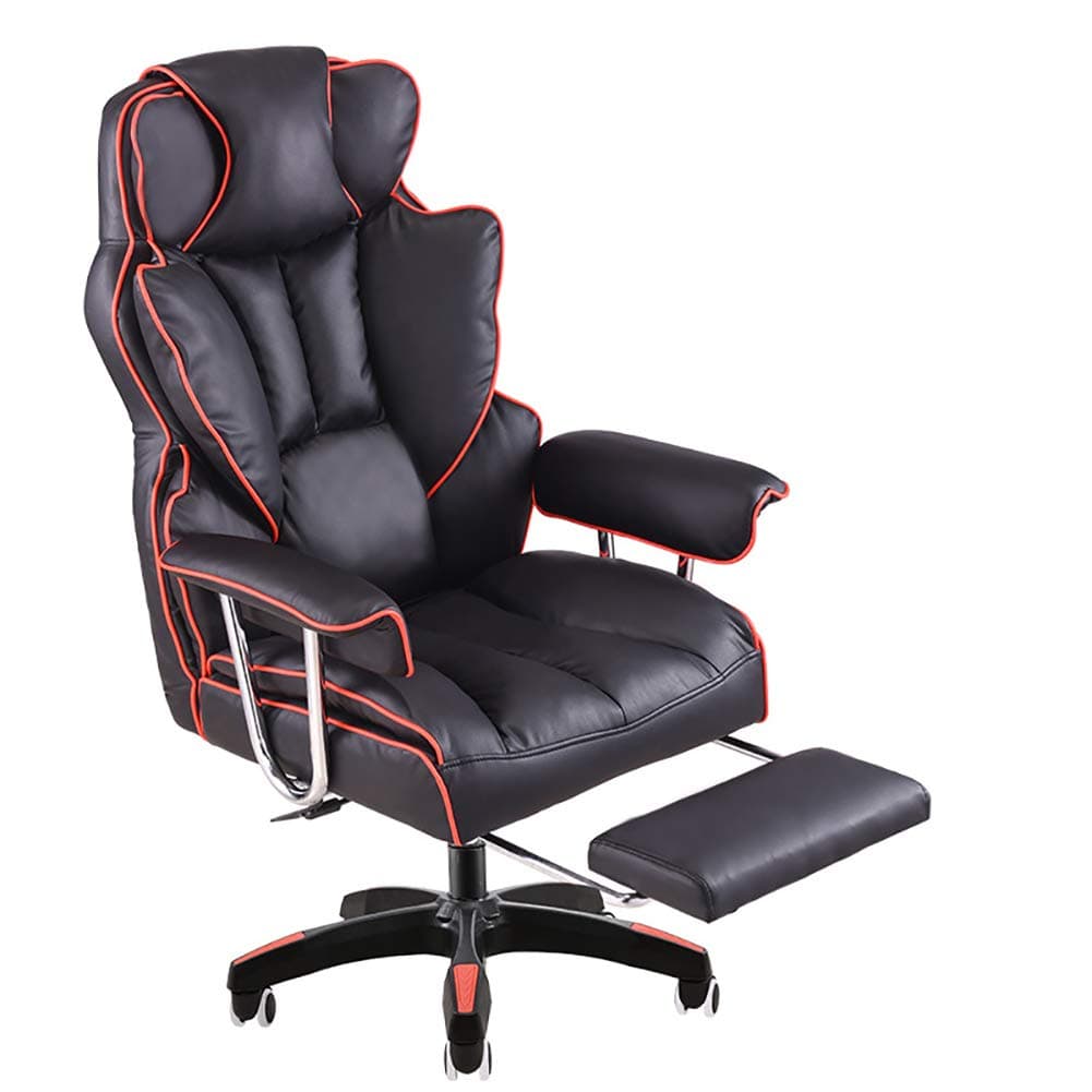 WOLF ES Thick Padded Extendable Racing Gaming Chair with Footrest And Lumbar Cushion, Heavy Duty Ergonomic Reclining Working Chair, High-Back Faux Leather Office Gaming Chair,A