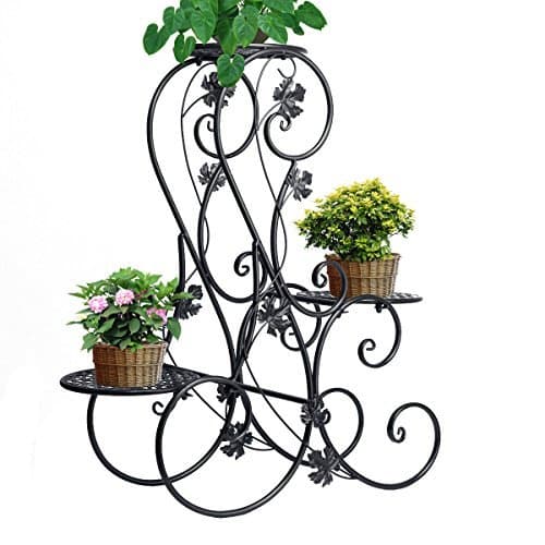 ZHCH 3-tier Elegant Classical Design Plant Stand with 3 Holders Potted Plant Rack (Black)