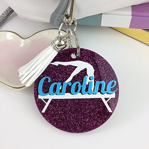Gymnast on Beam Glitter Bag Tag, Personalized, Monogrammed with Your Name and Your Colors
