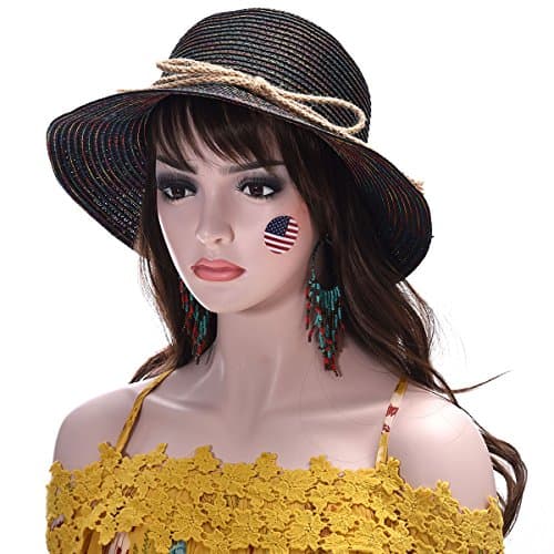 Womens Straw Sun Hat Wide Brim Floppy Hat Summer Beach Cap UPF50+