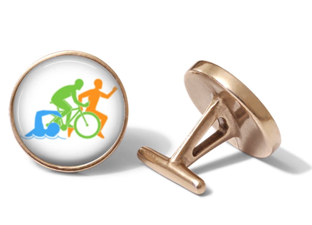 Triathlon Swim Bike Run Cufflinks (Solid Bronze)