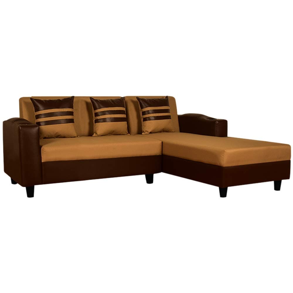 Sunuzu Five Seater Fabric RHS L Shape Sofa Set (Camel-Brown)