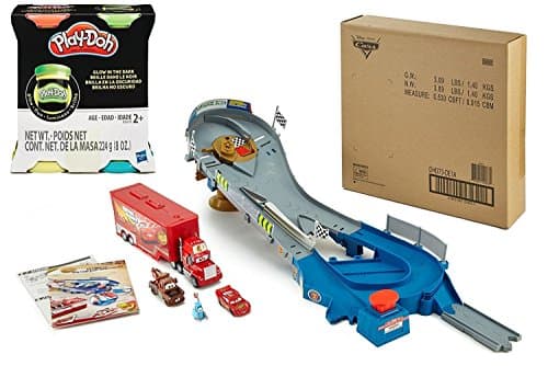 Disney Pixar Car Speedway Piston Cup, Bundle with Bonus Play-Doh Glow In The Dark 2oz
