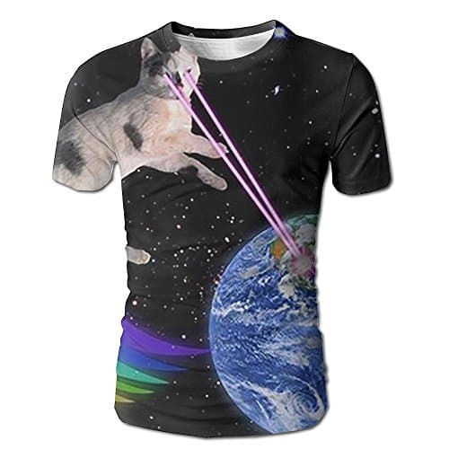 Mans Laser Rainbow Space Cat Novelty Graphic Costume