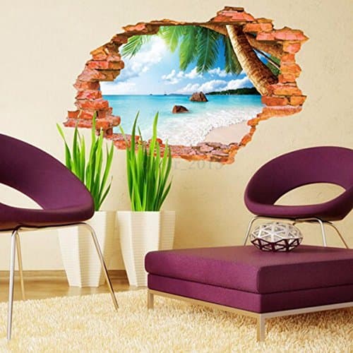 3D Beach Sea Wall Sticker Decal Art Decor Removable Home Room Window Door Mural