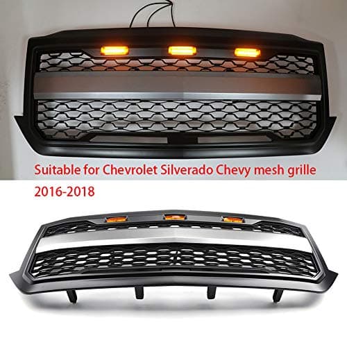 10JQK Silverado Front Grille Grill W/Amber Light For Silverado 1500 Matte Black Car Accessory 2016 2017 2018