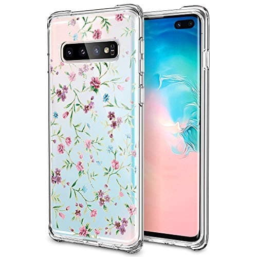Designed for Samsung Galaxy S10 Plus Case, oasisM Screen Protection Soft Silicone Gel Clear Cover Slim Shock Absorbing Shell Anti-Scratch Bumper Skin for Samsung Galaxy S10 Plus - Purple Flower
