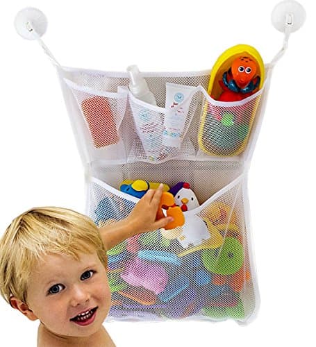 Bathtub Organizer-Perfect Bath Toy Organizer with Strong Net Storage Bin 4 Strong Hooked Suction Cups Included