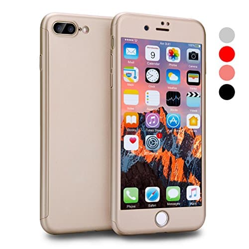 iPhone 8 Plus Case, VANSIN 360 Full Body Protection Hard Slim Case Coated Non Slip Matte Surface with Tempered Glass Screen Protector for Apple iPhone 8 Plus Only (5.5-inch) - Gold