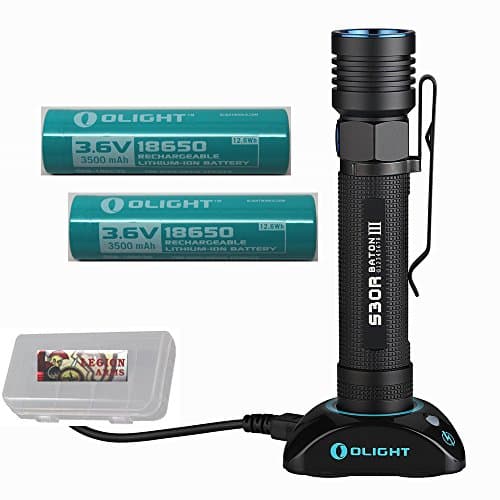 2 Batteries bundle: Olight S30R III Baton 1050 Lumen rechargeable LED Flashlight with two Customized 3500mAh 18650 batteries, Magnetic Charging Dock and USB cable