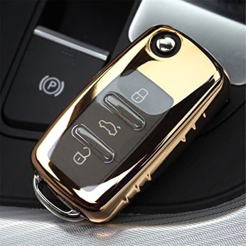Pokewin TPU Car Remote Key Cover Case Shell for VW POLO Passat Tiguan Sagitta Lavida (Gold)
