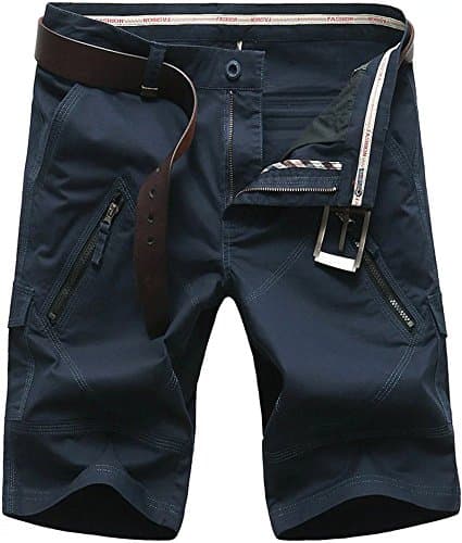 Men's Casual Straight Multi Pockets Loose Solid Cargo Rugged Outdoor Shorts Navy