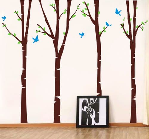 Pop Decors Removable Vinyl Art Wall Decals Mural for Nursery Room, Birch Trees