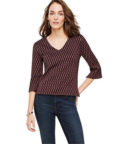 Women's - Currant Red Diamond Jacquard V-Neck Knit Top