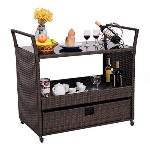 UBRTools Rolling Portable Rattan Wicker Kitchen Trolley Cart Dining Restaurant W/Shelves