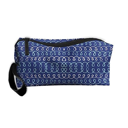 Brush Curve Lines Navy White Blue Pen Pencil Case Pouch Case Makeup Cosmetic Travel Bag