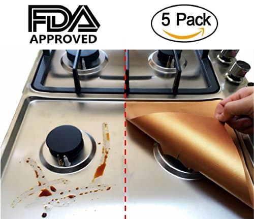 5-PACK Non-stick Stove Burner Covers - Adorrgon Reusable and Durable Copper Gas Range Protectors, Double Thickness, Cuttable, Dishwasher Safe, 10.6" L x 10.6" W, 0.2 mm.