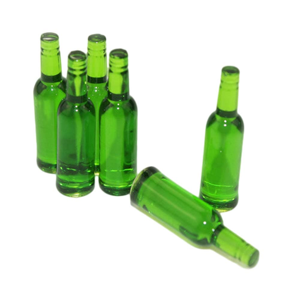 qingsb 6Pcs Dollhouse Miniature Beer Bottle Dining Drinks Simulation Kitchen Toy Gift - Green