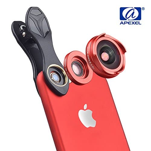 BPSMedia Mobile Phone Camera Lens Kit - 4K HD Wide Angle + Aspheric Macro with Lens Hood, Clip-On Cell Phone Camera Lenses Kit for iPhone 7, Samsung and Other Smartphones (Red)