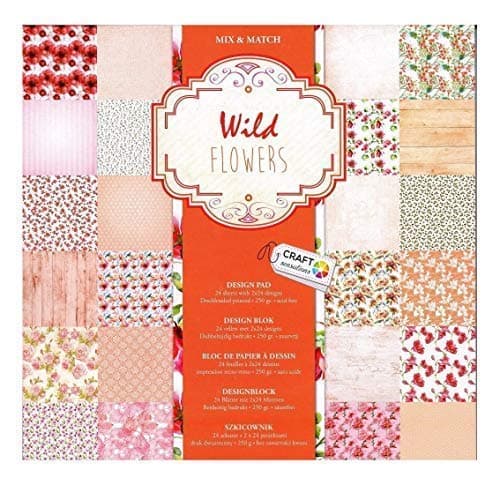 Scrapbooking Pad 24 Sheets of Assorted Decorative Paper 12 x 12" 250gsm (Wild Flowers)