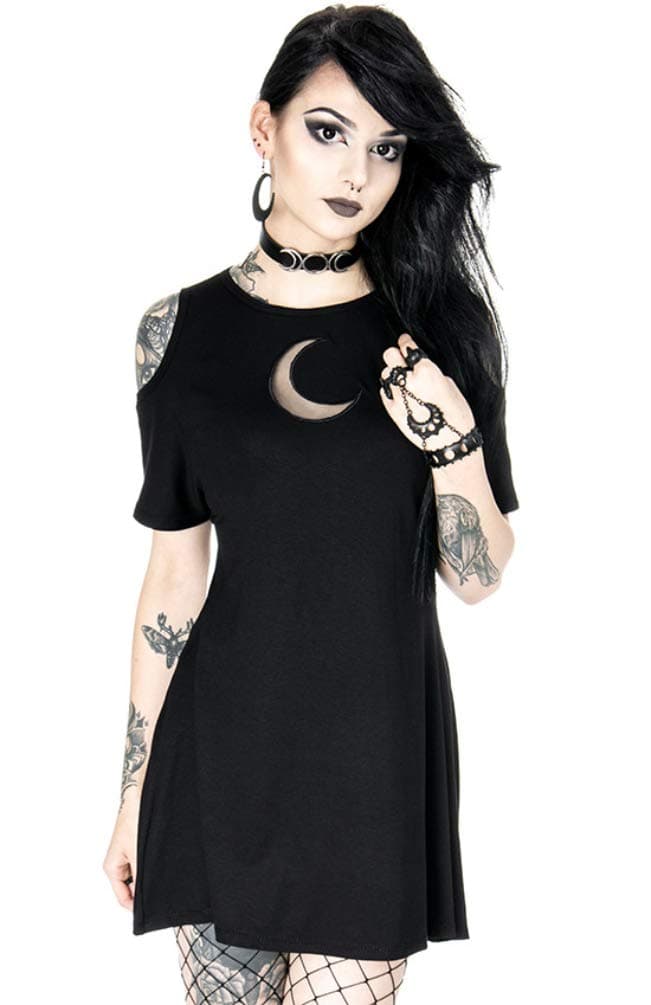 Crescent Mesh Moon Witchcraft Tunic Dress