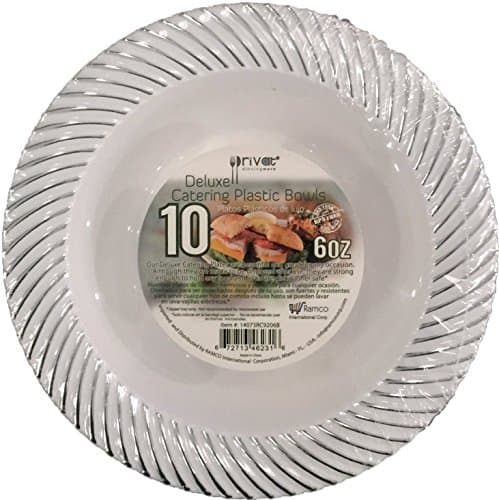 DELUXE CATERING PLASTIC Bowls 6 OZ, Hard White Bowls with Seashell 10 Pack, Beautiful and Great for any Occasion, Non Toxic, BPA Free