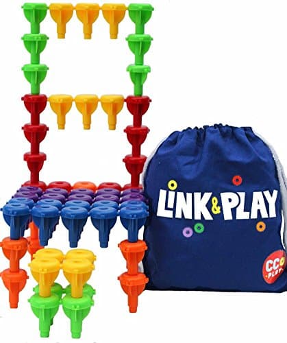 CC O Play STACKING PEG TOY for Creative Kids 5+, BONUS Travel Bag & Fun eBook, Makes a Perfect Montessori Educational Christmas Gift, 60 pc Building, Linking, & Interlocking Peg Blocks for Children
