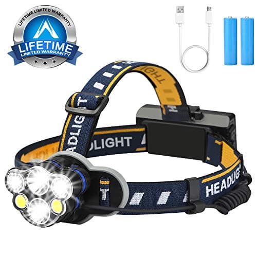 Headlamp Flashlight,6 Led Head lamps USB brightest Rechargeable Headlight 12000 lumen Waterproof 8 Modes,Include 18650 Batteries and USB Cable for outdoor camping