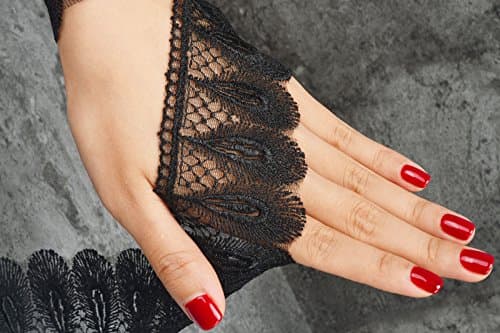 Full Three (3) metres Long Vintage Peacock Featherd Style Black Embroidered Lace Trim Ribbon Approx. 6.0 cm Width (Black JX40412)