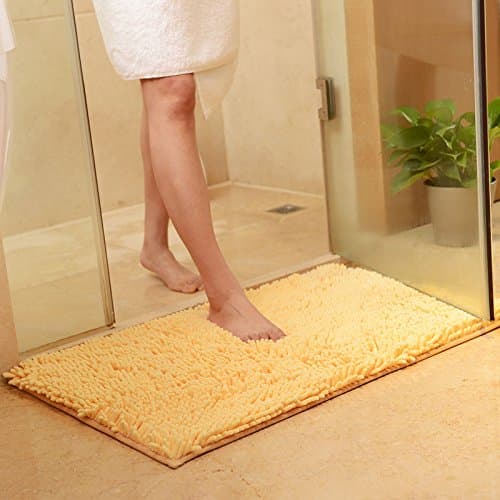 USFEEL Super Soft Microfiber Bathroom Mat Non Slip Absorbent Shag Shower Rugs for Bathroom, Kitchen, Bathtub and Bedroom (Large 50 x 80 cm, Beige)