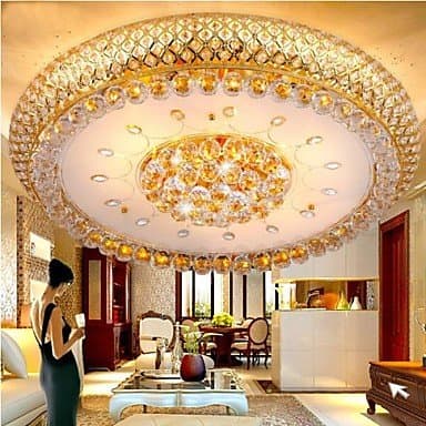 Round Crystal LED Absorb Dome Light Living Room LED Ceiling Lamp Diameter 80CM Contains 15 LED Bulbs ( Voltage : 220-240V , Light Source Color : RGB )