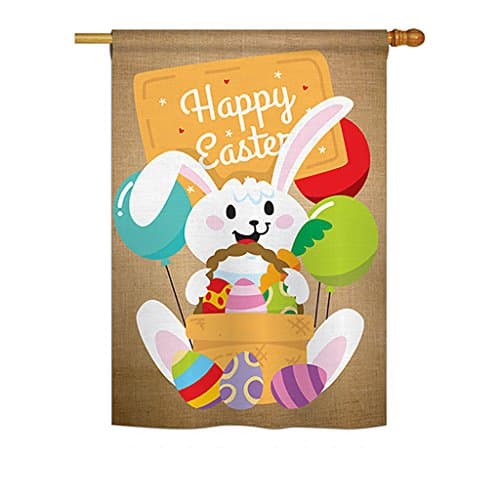 Ornament Collection H192024 Colourful Happy Easter Egg with Bunny Spring Single Reverse Decorative Vertical Sleeve House Flag, 28" x 40", Multicolor