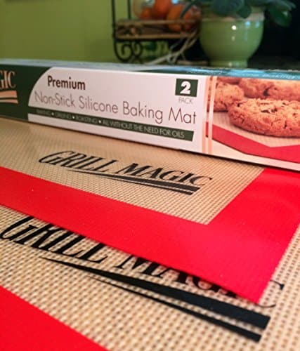 Grill Magic Large 11.5” x 16” Best Silicone Baking Mats, Professional Grade Oven Safe Sheets for Cookies, Fish, Vegetables and Meat - (Set of 2)