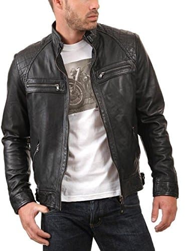 NBENTERPRISES Genuine Leather Biker Bomber Jacket (L)