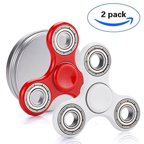 DWJ Hand Spinner Fidget EDC Toy Tri-spinner for Focus ADHD Stress Relieve Pack of 2 (Red + White)